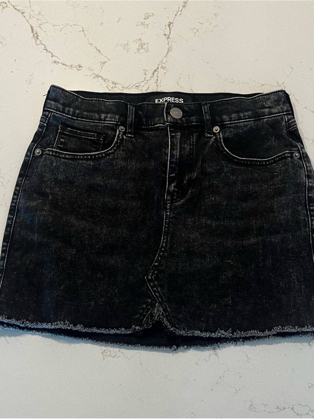 Express Black Washed Denim Mini Skirt